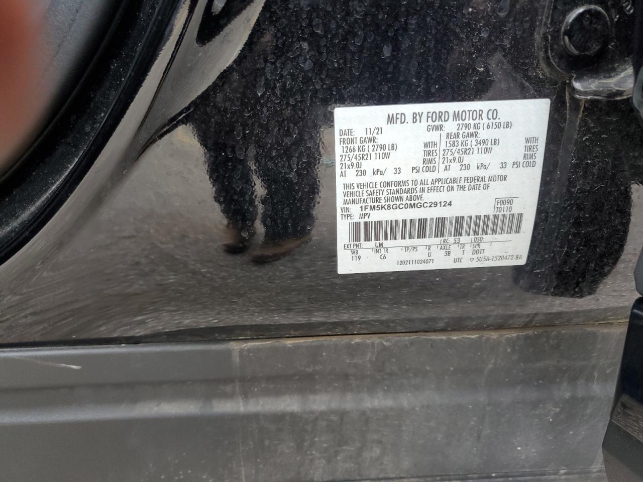 2021 Ford Explorer St VIN: 1FM5K8GC0MGC29124 Lot: 55062275