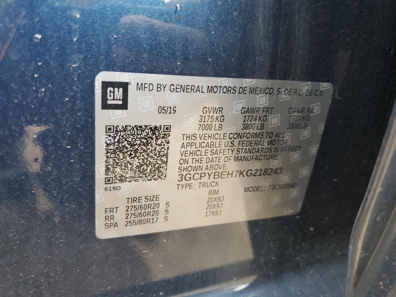 3gcpybeh7kg218243 3GCPYBEH7KG218243 2019 Chevrolet Silverado K1500 Custom
