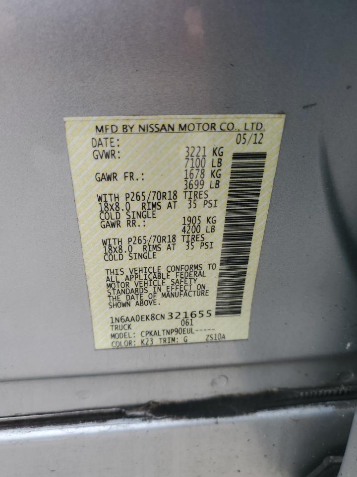 2012 Nissan Titan S VIN: 1N6AA0EK8CN321655 Lot: 55029685
