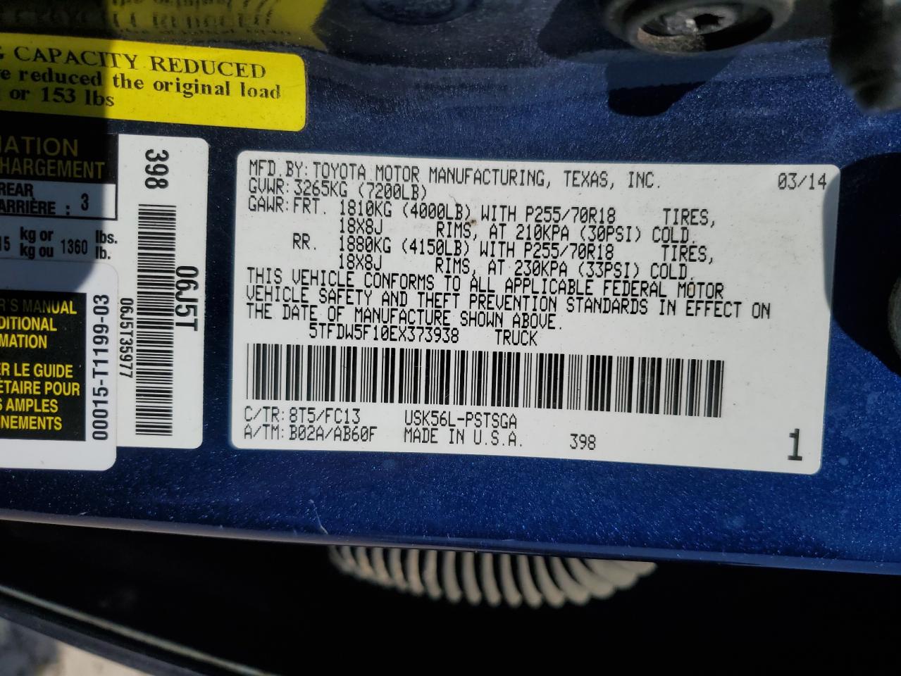 2014 Toyota Tundra Crewmax Sr5 VIN: 5TFDW5F10EX373938 Lot: 52355785