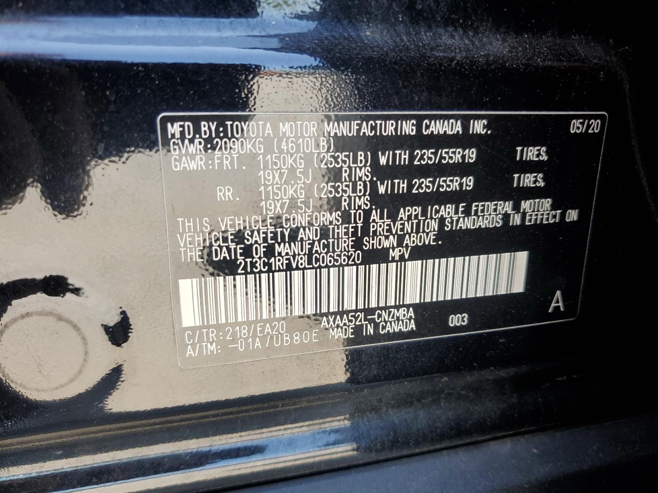 2020 Toyota Rav4 Xle Premium VIN: 2T3C1RFV8LC065620 Lot: 55224245