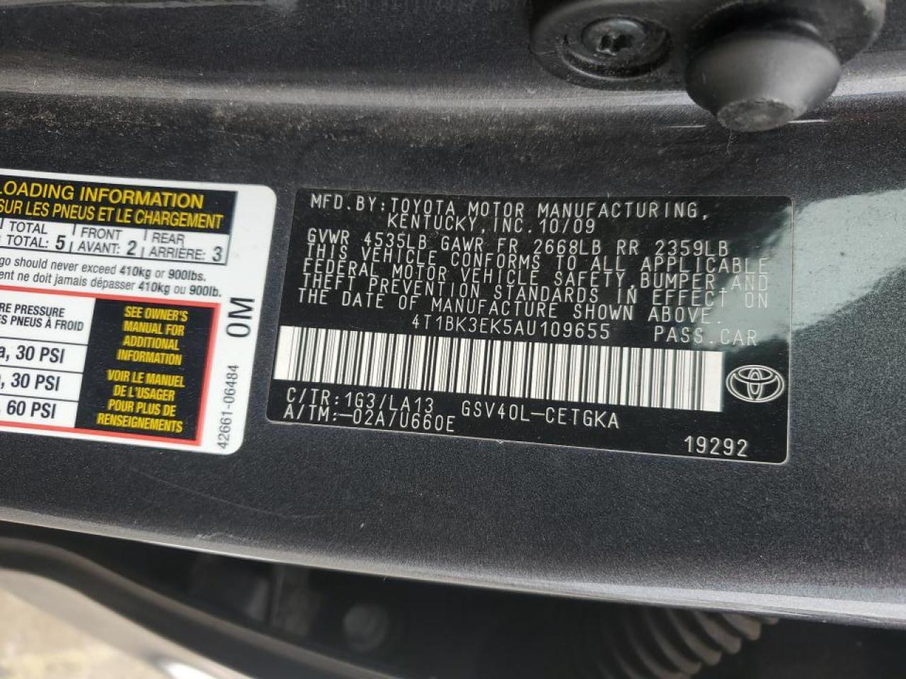 4T1BK3EK5AU109655 2010 Toyota Camry Se