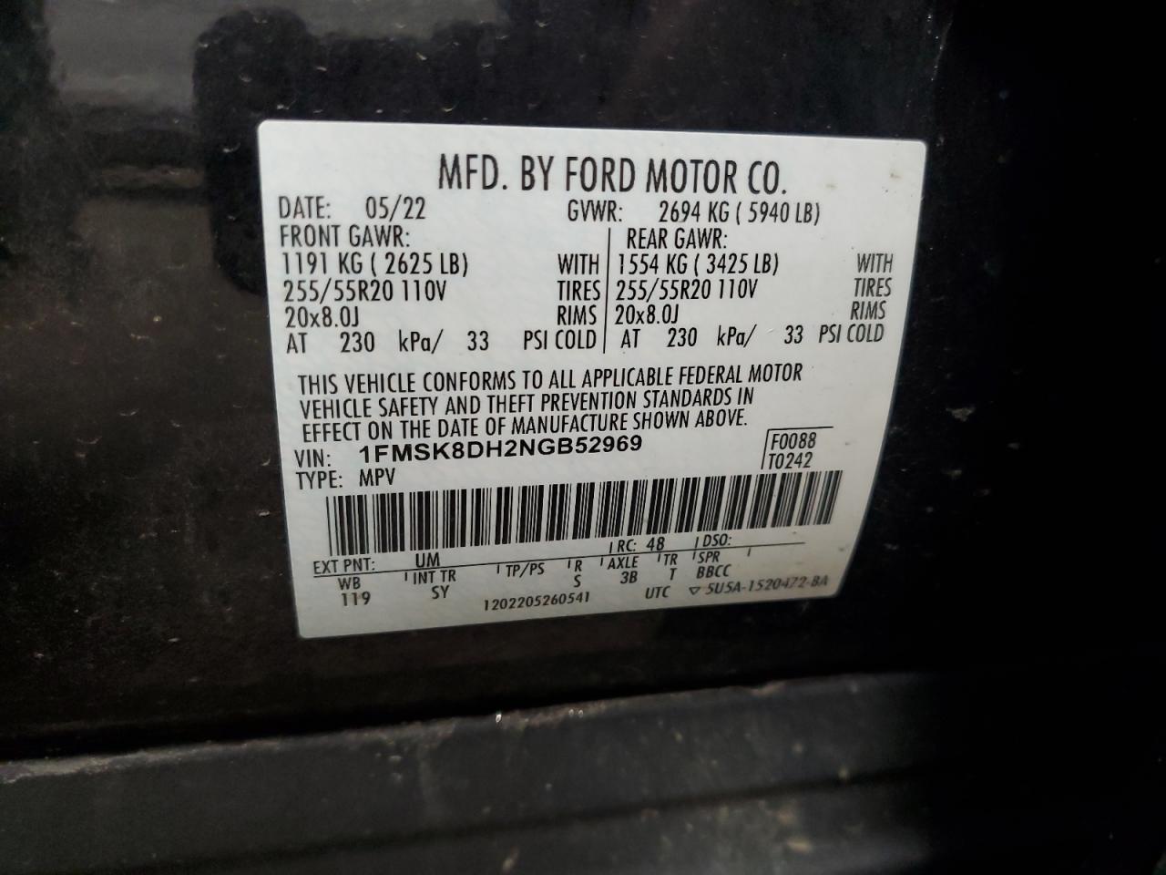 2022 Ford Explorer Xlt VIN: 1FMSK8DH2NGB52969 Lot: 51423445
