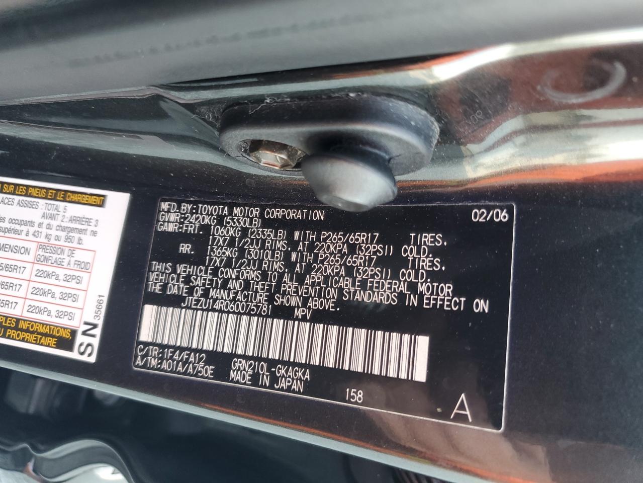 2006 Toyota 4Runner Sr5 VIN: JTEZU14R060075781 Lot: 53963325