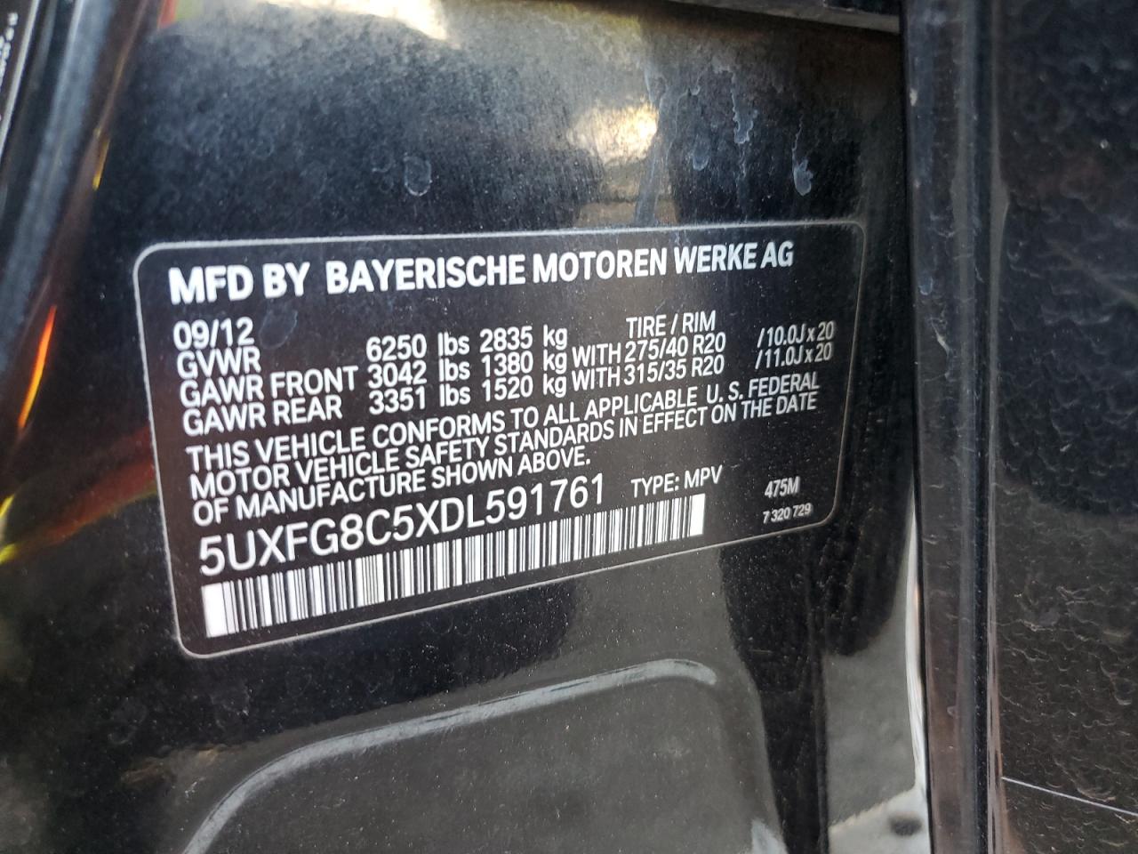 2013 BMW X6 xDrive50I VIN: 5UXFG8C5XDL591761 Lot: 54182645