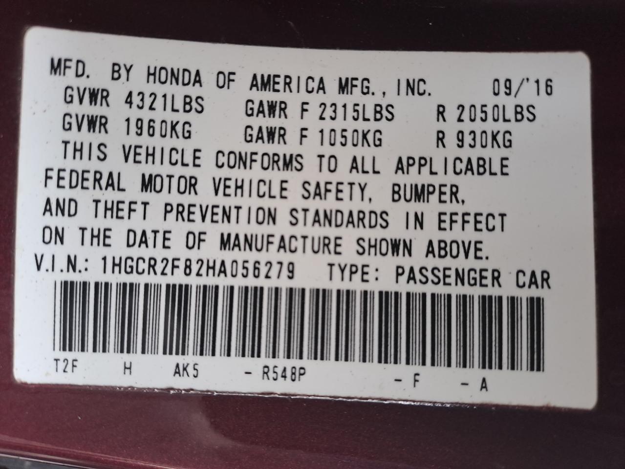 1HGCR2F82HA056279 - 1997 Honda Accord - #52664285