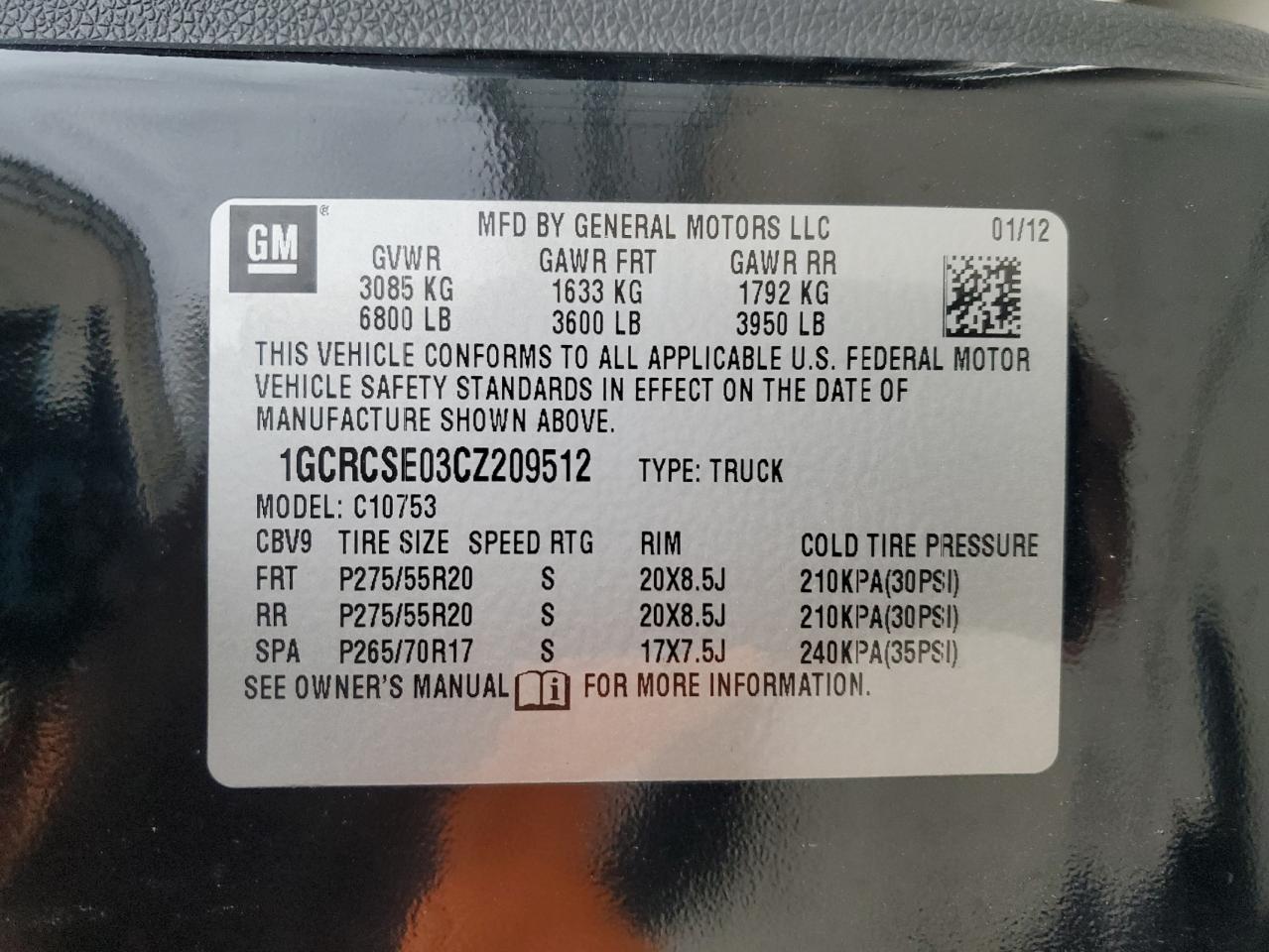 2012 Chevrolet Silverado C1500 Lt VIN: 1GCRCSE03CZ209512 Lot: 54063225