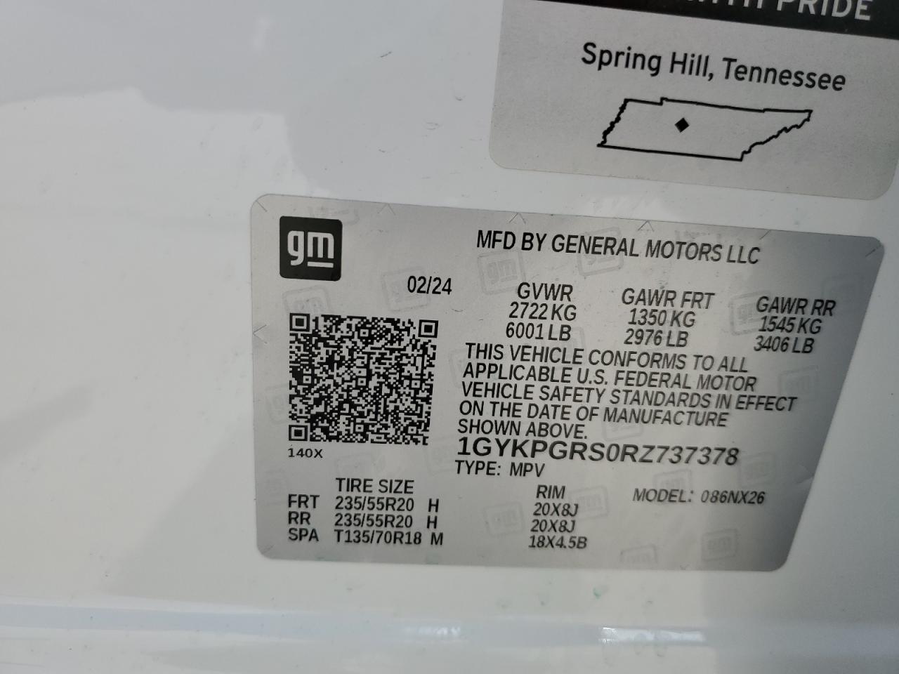 2024 Cadillac Xt6 Sport VIN: 1GYKPGRS0RZ737378 Lot: 54075275