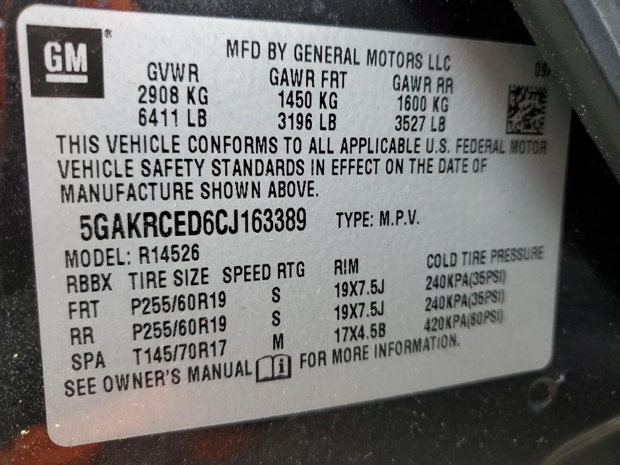 2012 Buick Enclave VIN: 5GAKRCED6CJ163389 Lot: 51515305