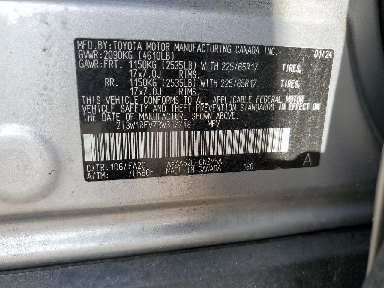 VIN: 2T3W1RFV7RW317748 2024 TOYOTA RAV4