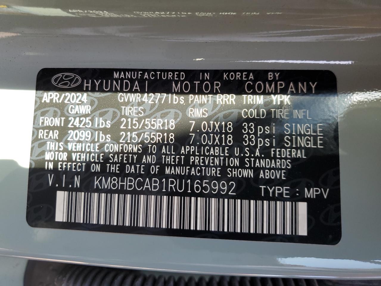 2024 Hyundai Kona Sel VIN: KM8HBCAB1RU165992 Lot: 52634635