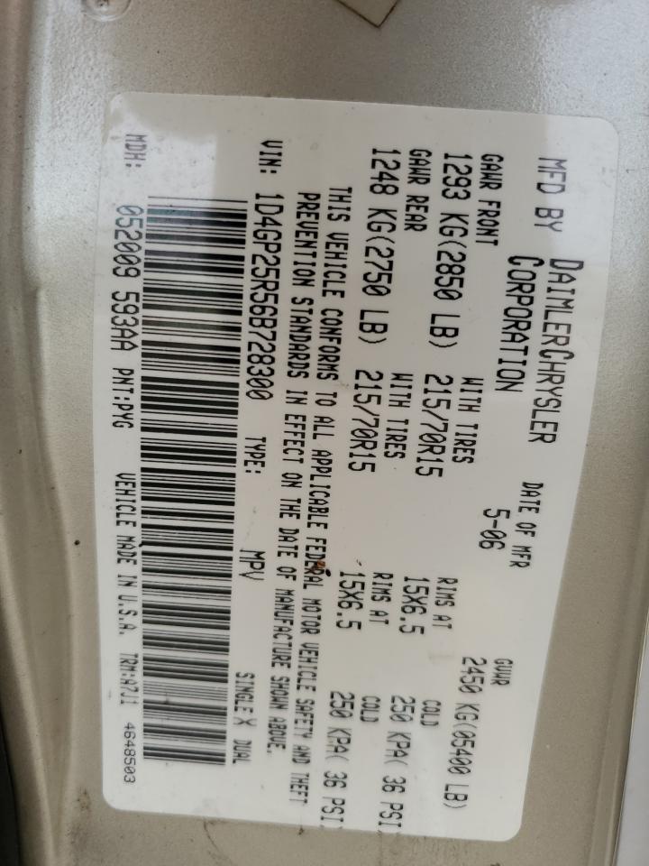 2006 Dodge Caravan Se VIN: 1D4GP25R56B728300 Lot: 53271105