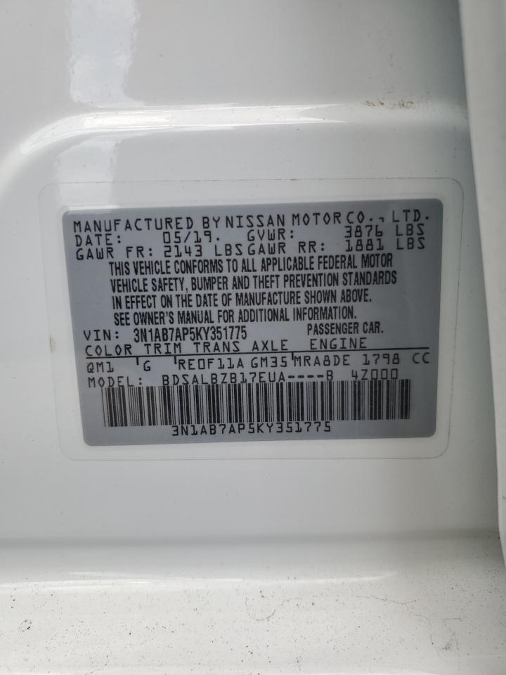 3n1ab7ap5ky351775 3N1AB7AP5KY351775 2019 Nissan Sentra S