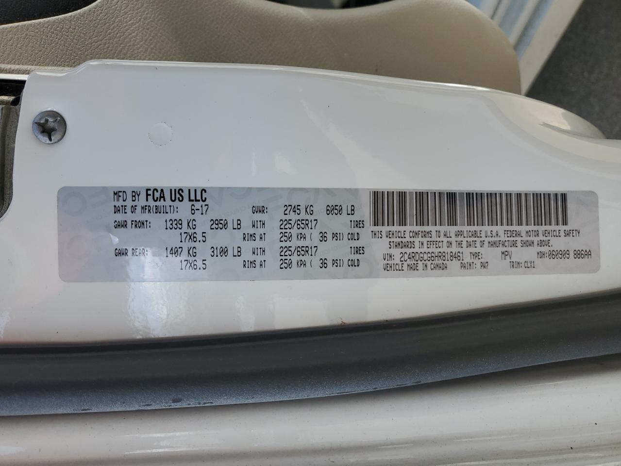 2017 Dodge Grand Caravan Sxt VIN: 2C4RDGCG6HR818461 Lot: 53205575