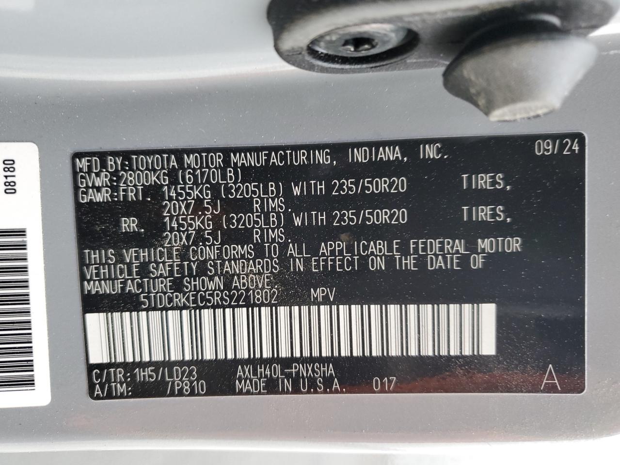 2024 Toyota Sienna Xse VIN: 5TDCRKEC5RS221802 Lot: 52955135
