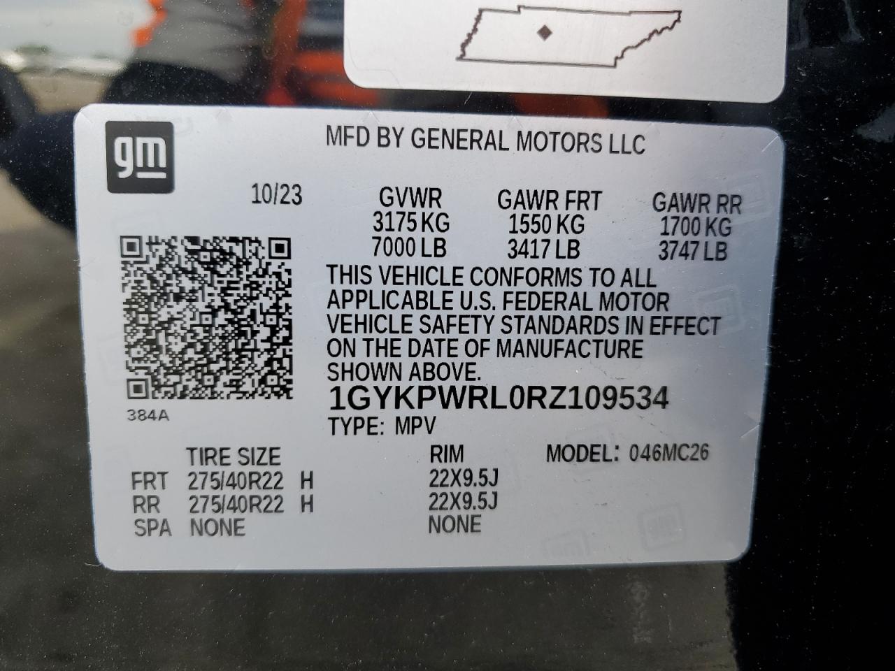 2024 Cadillac Lyriq Sport VIN: 1GYKPWRL0RZ109534 Lot: 54534935