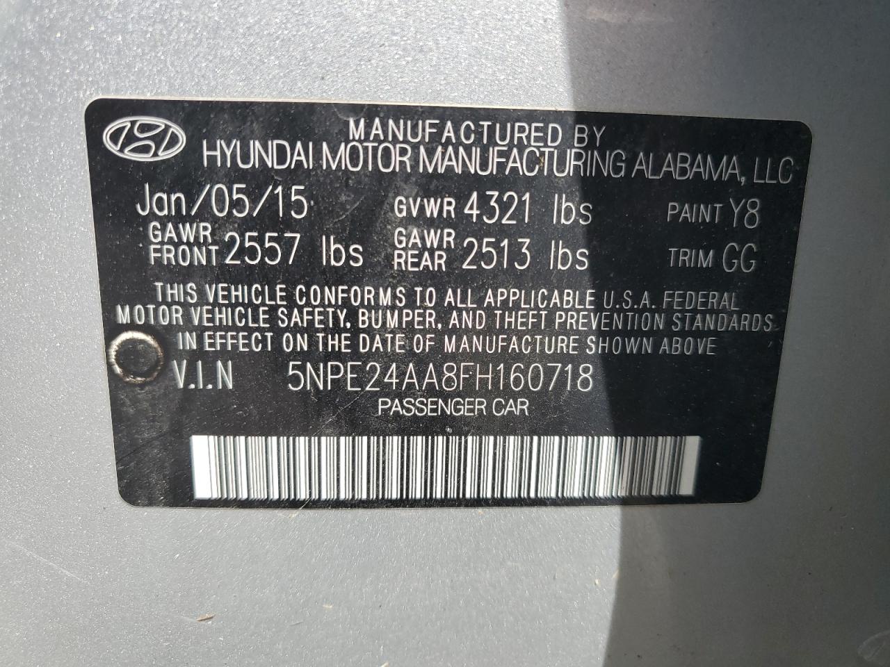 2015 Hyundai Sonata Eco VIN: 5NPE24AA8FH160718 Lot: 54169895