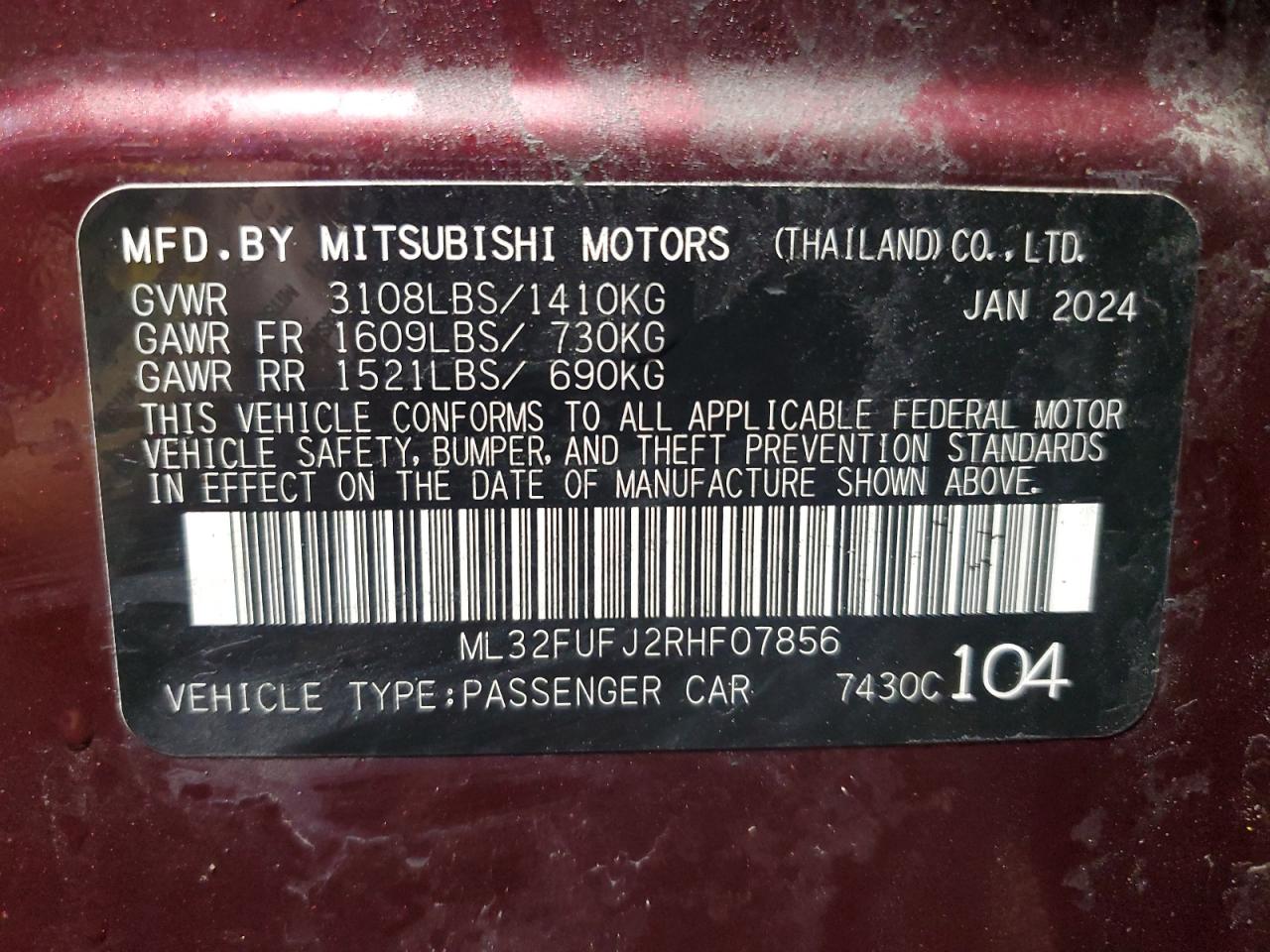 2024 Mitsubishi Mirage G4 Es VIN: ML32FUFJ2RHF07856 Lot: 55048055