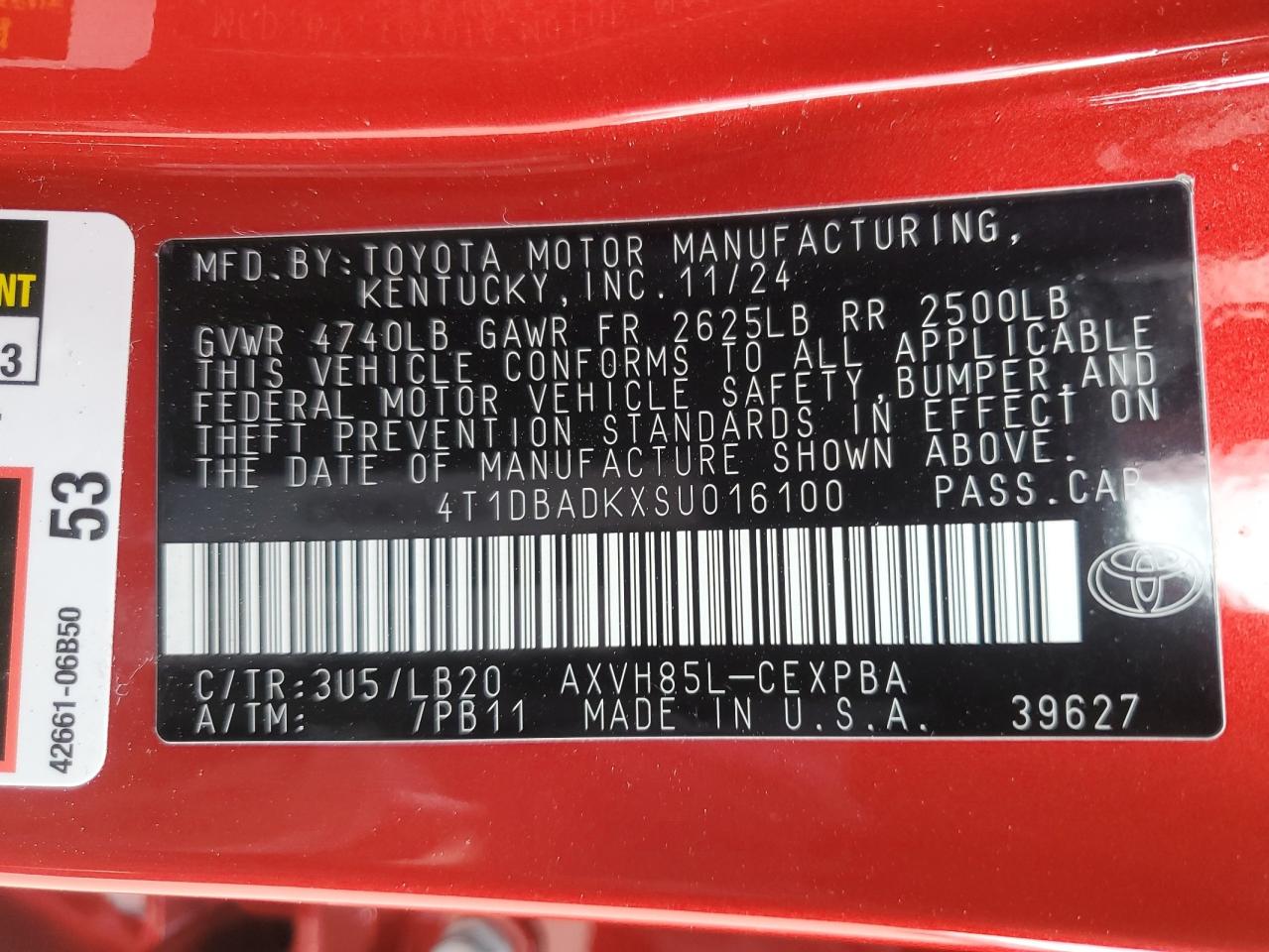 2025 Toyota Camry Xse VIN: 4T1DBADKXSU016100 Lot: 53251955
