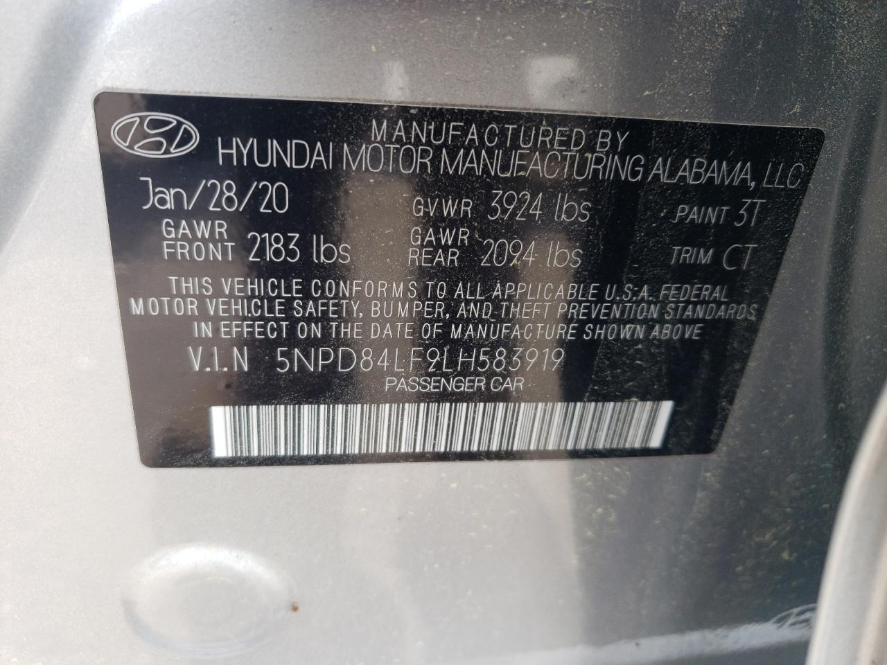 5npd84lf9lh583919 5NPD84LF9LH583919 2020 Hyundai Elantra Sel