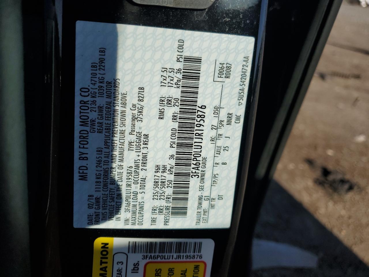 2018 Ford Fusion Se Hybrid VIN: 3FA6P0LU1JR195876 Lot: 54548915