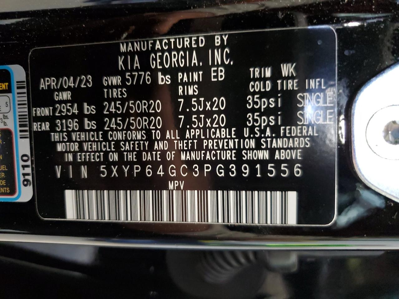 2023 Kia Telluride S VIN: 5XYP64GC3PG391556 Lot: 54966545