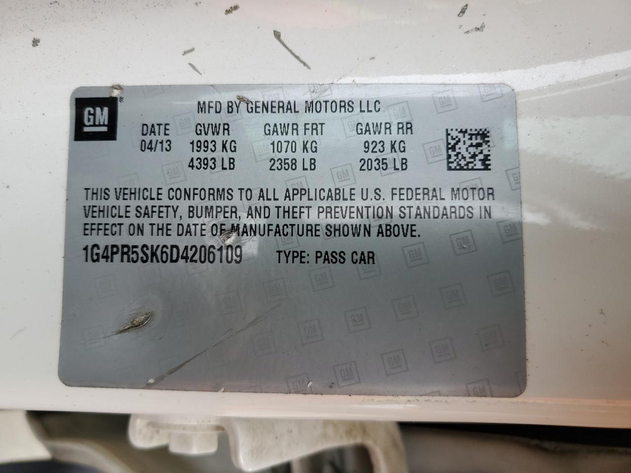2013 Buick Verano Convenience VIN: 1G4PR5SK6D4206109 Lot: 54782535