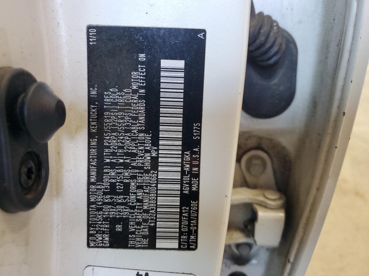 2011 Toyota Venza VIN: 4T3ZA3BB9BU040662 Lot: 55059755