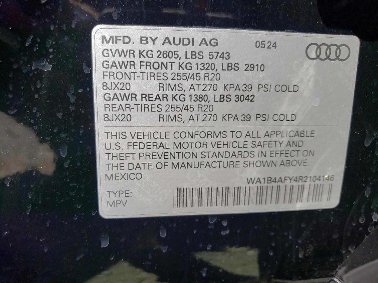 2024 Audi Sq5 Premium Plus VIN: WA1B4AFY4R2104146 Lot: 54677025