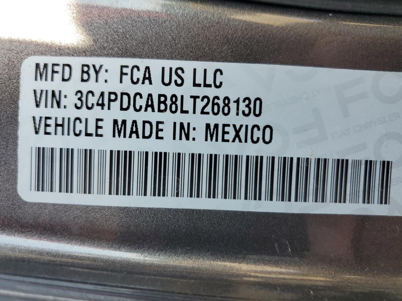 2020 Dodge Journey Se VIN: 3C4PDCAB8LT268130 Lot: 53160175