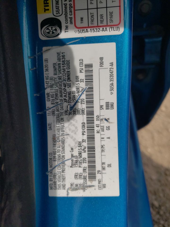 2013 Ford Fiesta Se VIN: 3FADP4EJXDM158361 Lot: 54882425