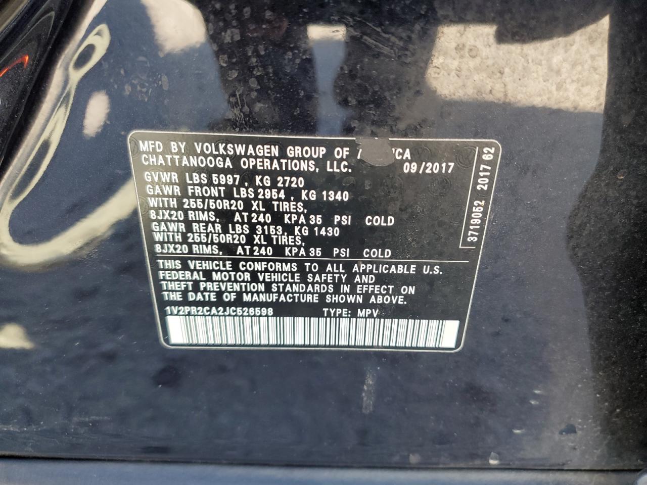 2018 Volkswagen Atlas Se VIN: 1V2PR2CA2JC526598 Lot: 53878145