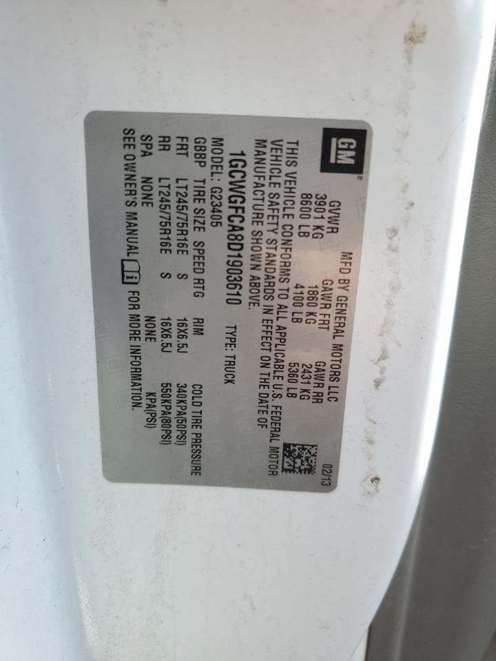 2013 Chevrolet Express G2500 VIN: 1GCWGFCA8D1903610 Lot: 53094465