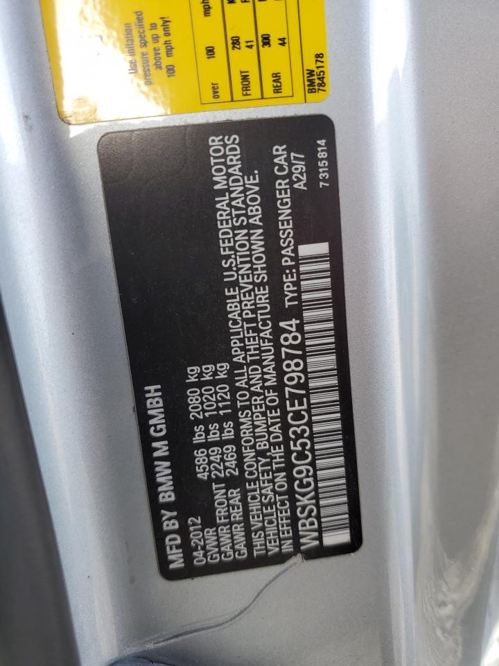 2012 BMW M3 VIN: WBSKG9C53CE798784 Lot: 54227505