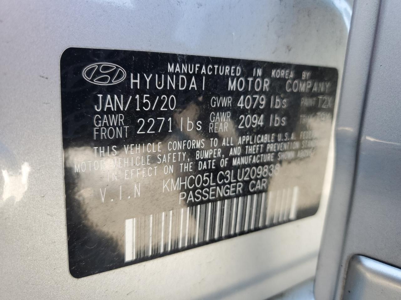 2020 Hyundai Ioniq Limited VIN: KMHC05LC3LU209838 Lot: 52427185