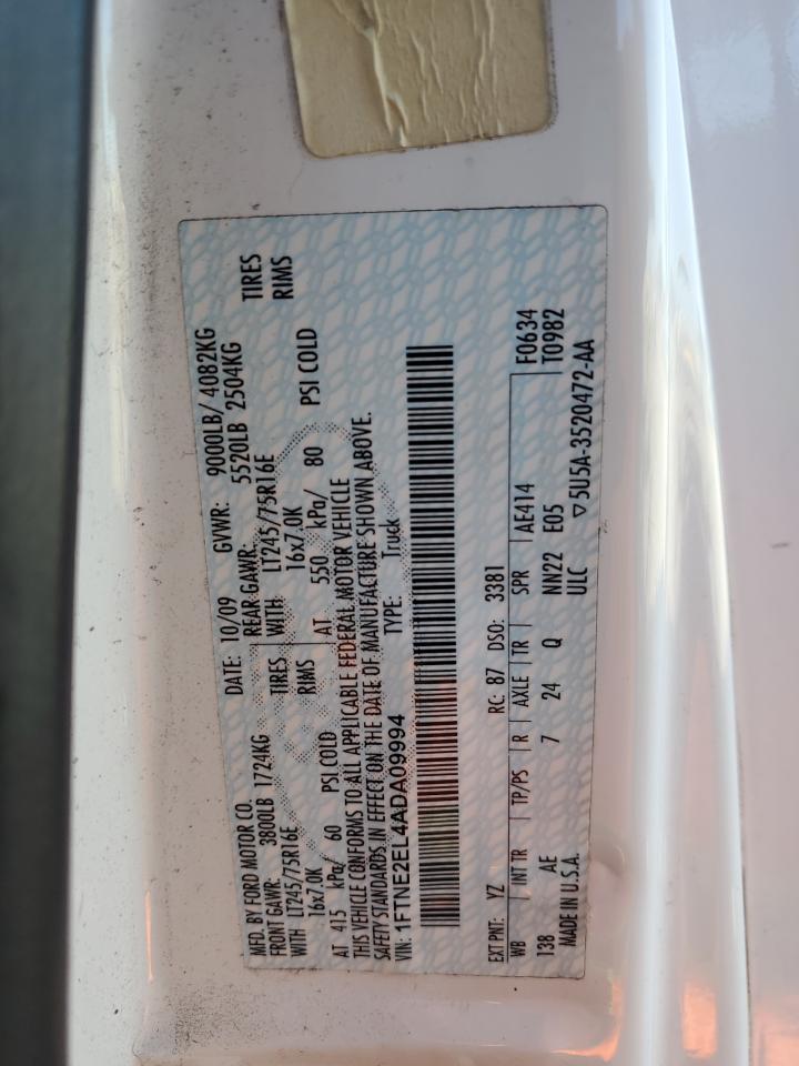 2010 Ford Econoline E250 Van VIN: 1FTNE2EL4ADA09994 Lot: 52294255