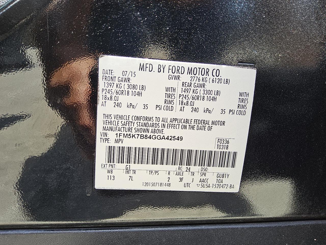 2016 Ford Explorer VIN: 1FM5K7B84GGA42549 Lot: 53045815