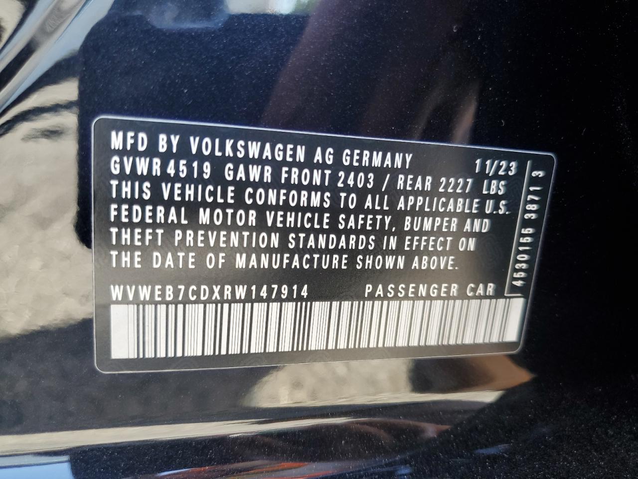 2024 Volkswagen Golf R VIN: WVWEB7CDXRW147914 Lot: 52347445
