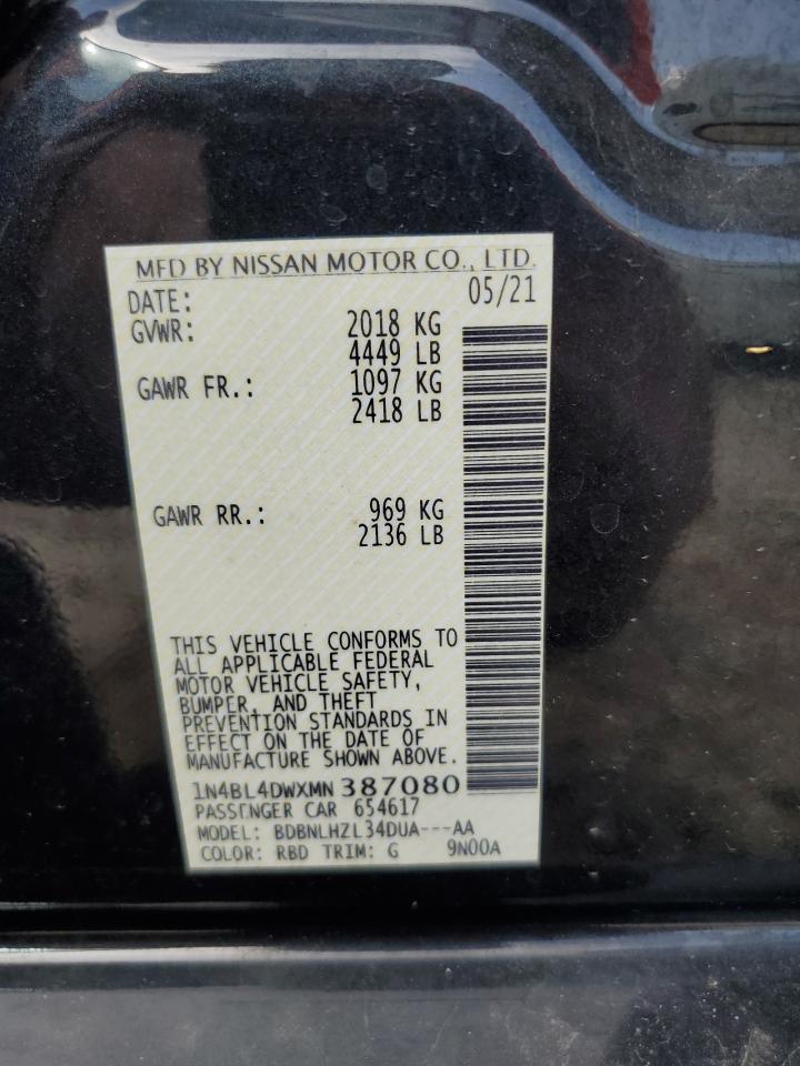 2021 Nissan Altima Sv VIN: 1N4BL4DWXMN387080 Lot: 55242835