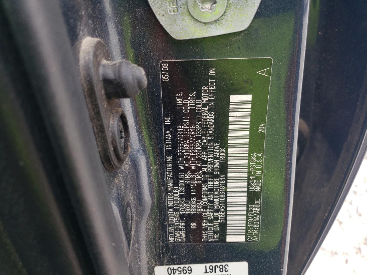 2008 Toyota Tundra Crewmax VIN: 5TBEV54108S481814 Lot: 55054945