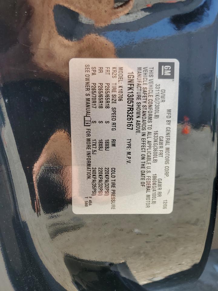 2007 Chevrolet Tahoe K1500 VIN: 1GNFK13057R326167 Lot: 55092465