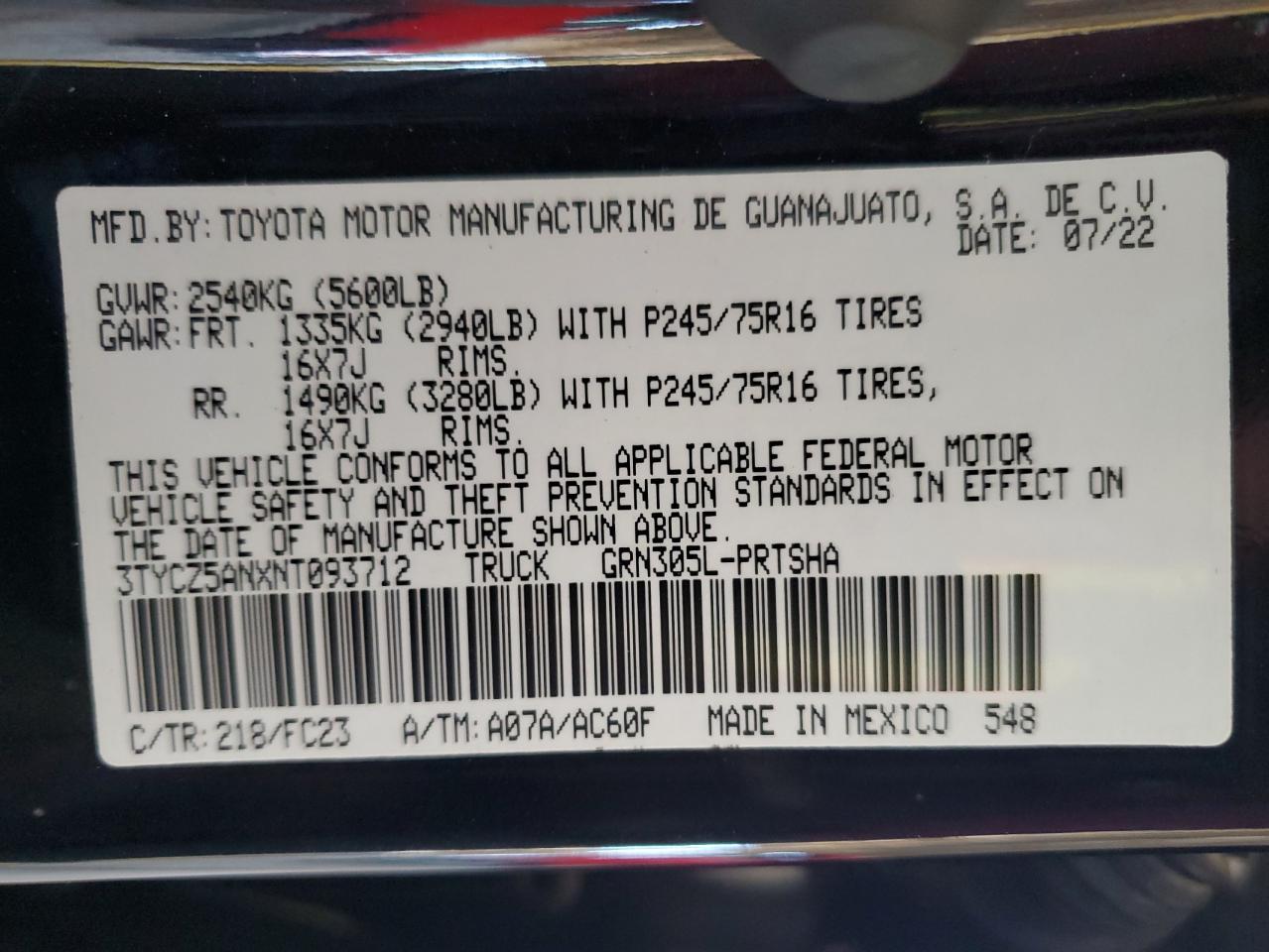2022 Toyota Tacoma Double Cab VIN: 3TYCZ5ANXNT093712 Lot: 54952855