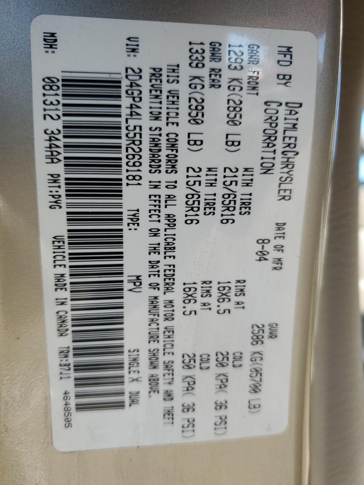 2005 Dodge Grand Caravan Sxt VIN: 2D4GP44L55R269181 Lot: 52686155