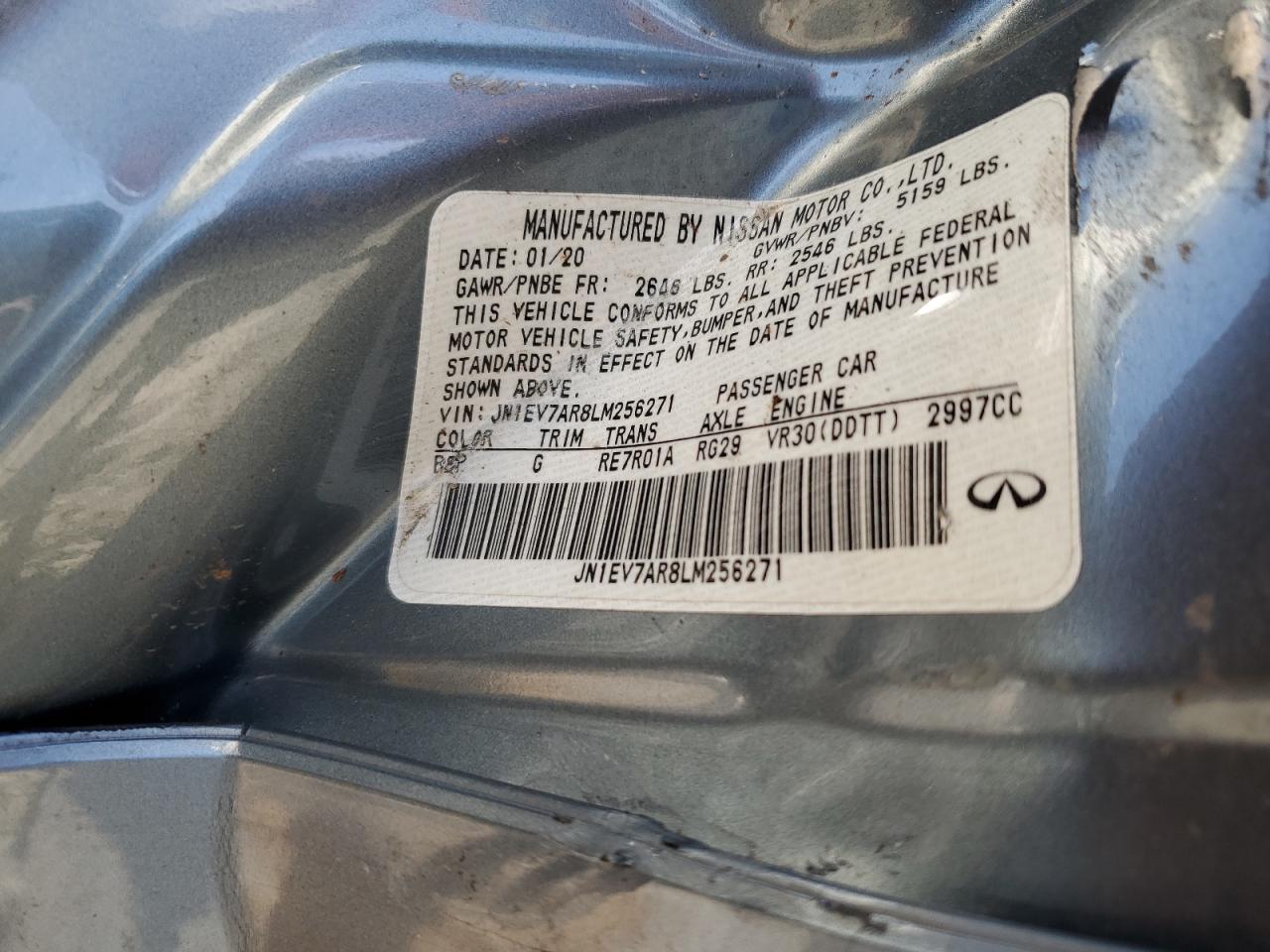 2020 Infiniti Q50 Pure VIN: JN1EV7AR8LM256271 Lot: 59213465