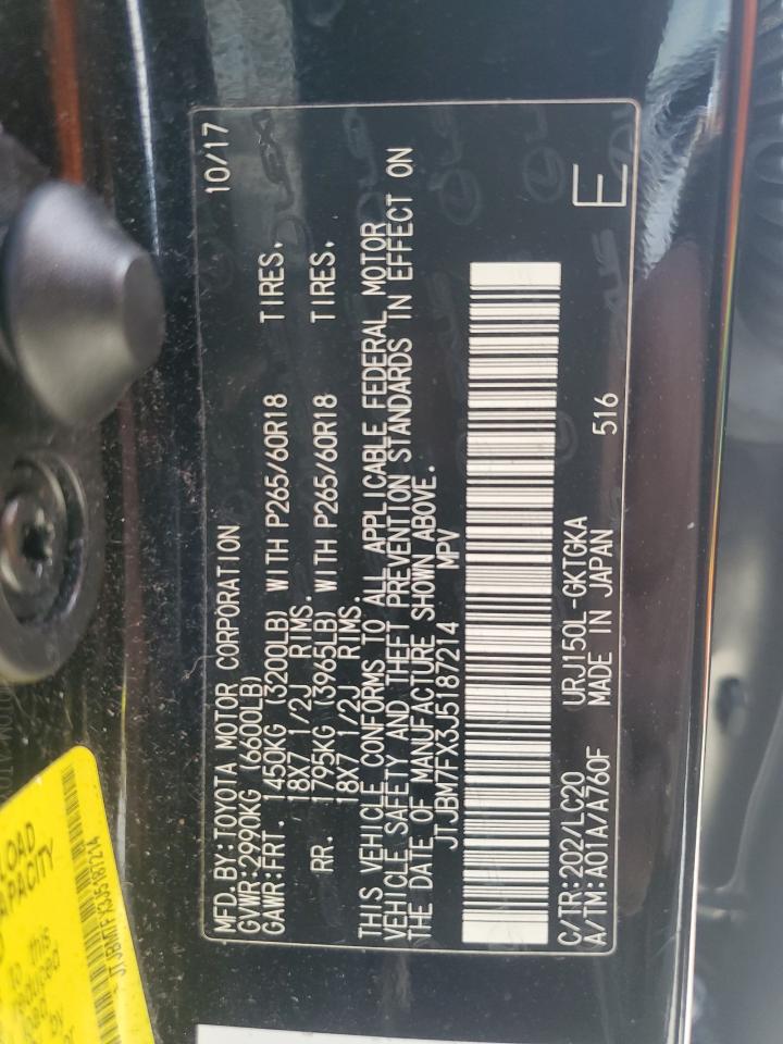 2018 Lexus Gx 460 VIN: JTJBM7FX3J5187214 Lot: 52590205