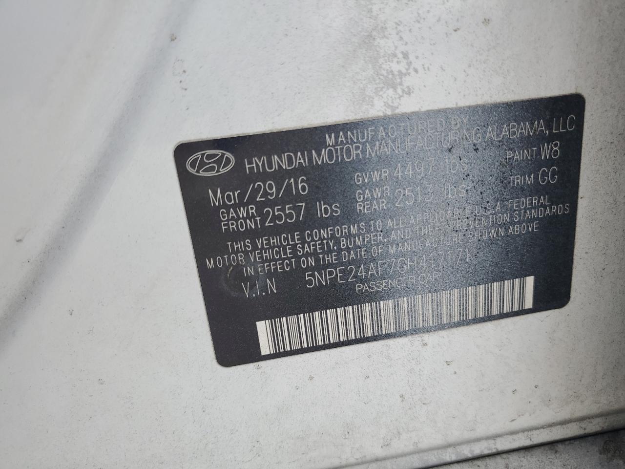 2016 Hyundai Sonata Se VIN: 5NPE24AF7GH417171 Lot: 54983105