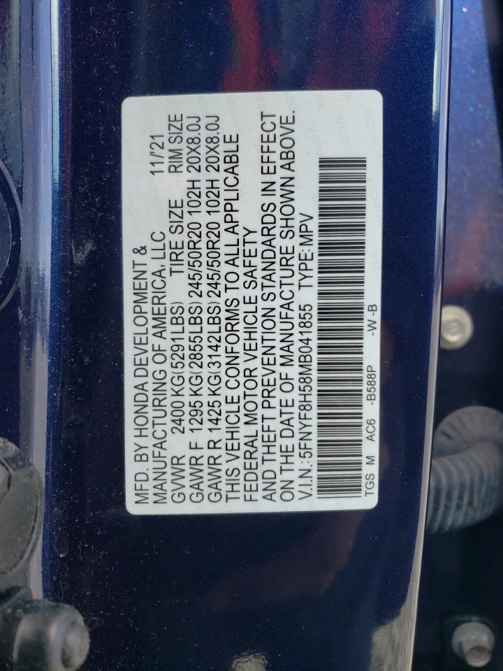 2021 Honda Passport Exl VIN: 5FNYF8H58MB041855 Lot: 54191275