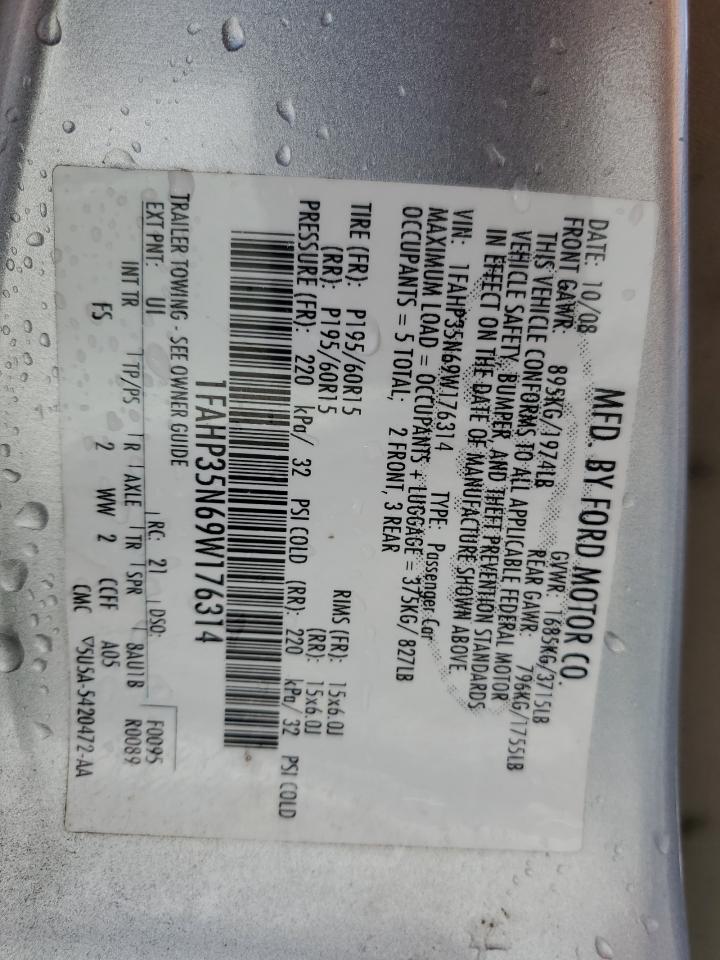 2009 Ford Focus Se VIN: 1FAHP35N69W176314 Lot: 55073635
