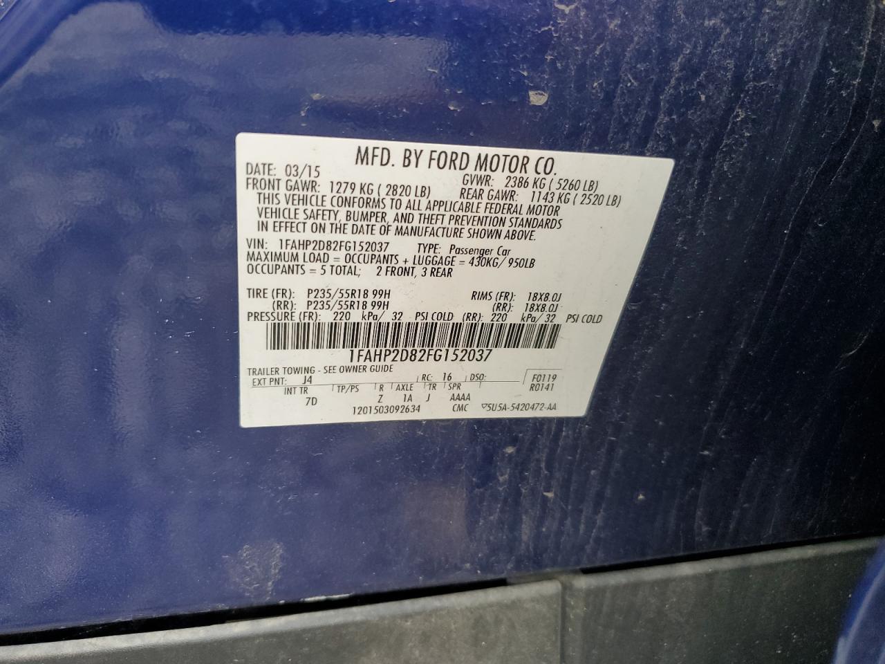 2015 Ford Taurus Se VIN: 1FAHP2D82FG152037 Lot: 54142515