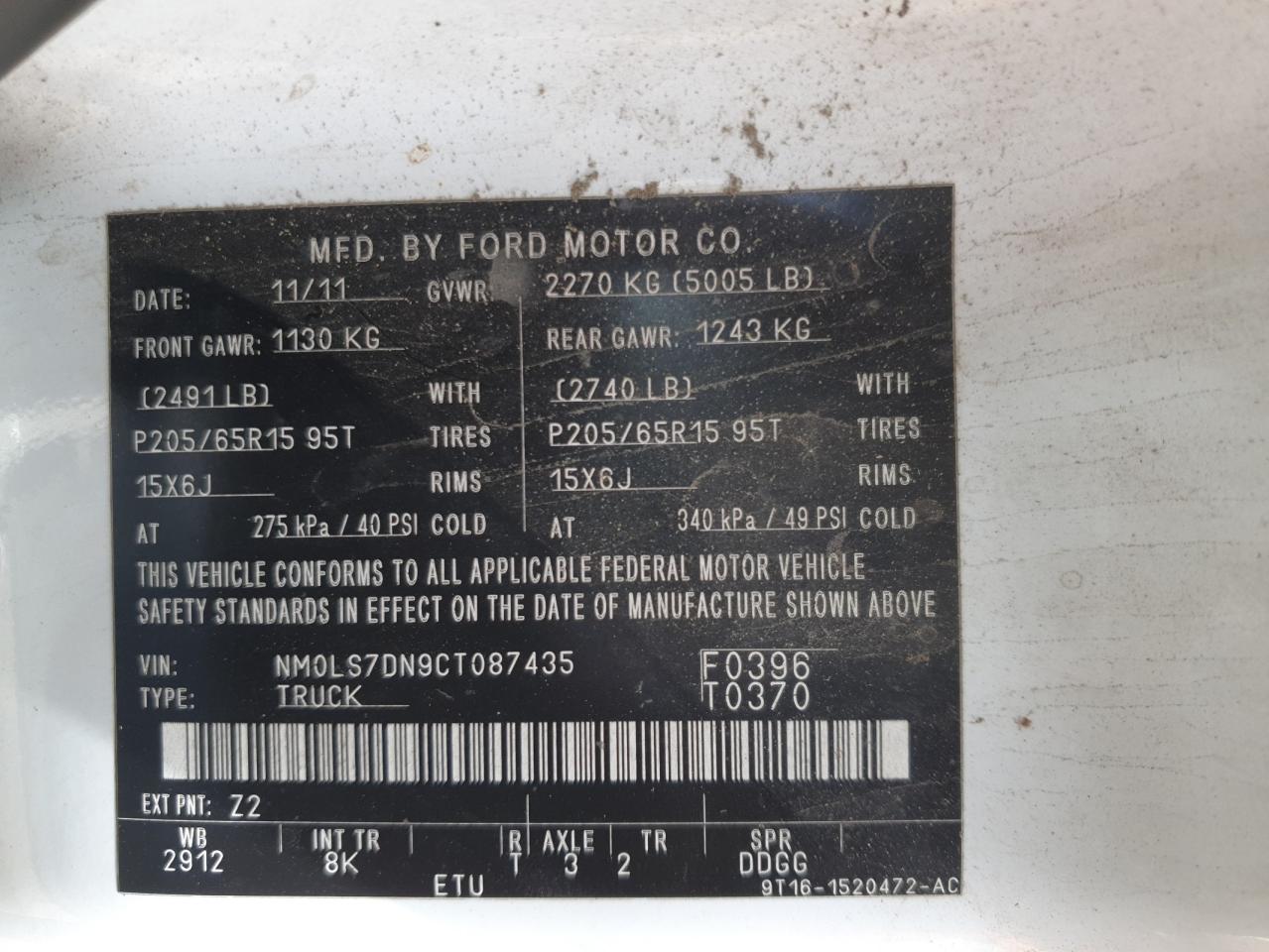 2012 Ford Transit Connect Xlt VIN: NM0LS7DNXCT116554 Lot: 54821595
